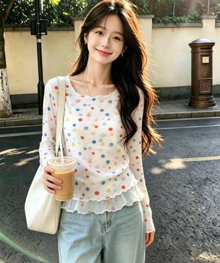 실사 달콤함 연령 감소 프린트 긴팔 티셔츠 얇고 가벼운 통기성 자외선 차단 의류 몸매 가꾸기 외출용 슈퍼 잘 생긴 맨위 여성 여름
