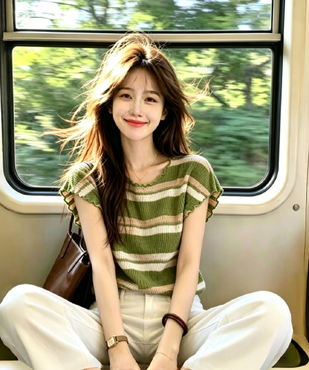 한 부서 녹색 스트라이프 프릴 니트 Feifei 소매 티셔츠 여성 2026 여름 고유 한 아름다운 얼음 실크 작은 맨위