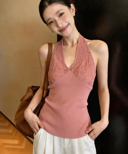 한 부서 핑크색 행침 목 작은 슬링 조끼 여성 여름 핫걸 착용 가져 가라. 디자인 센스 외출용 민소매 아름다움 뒤쪽에 의류