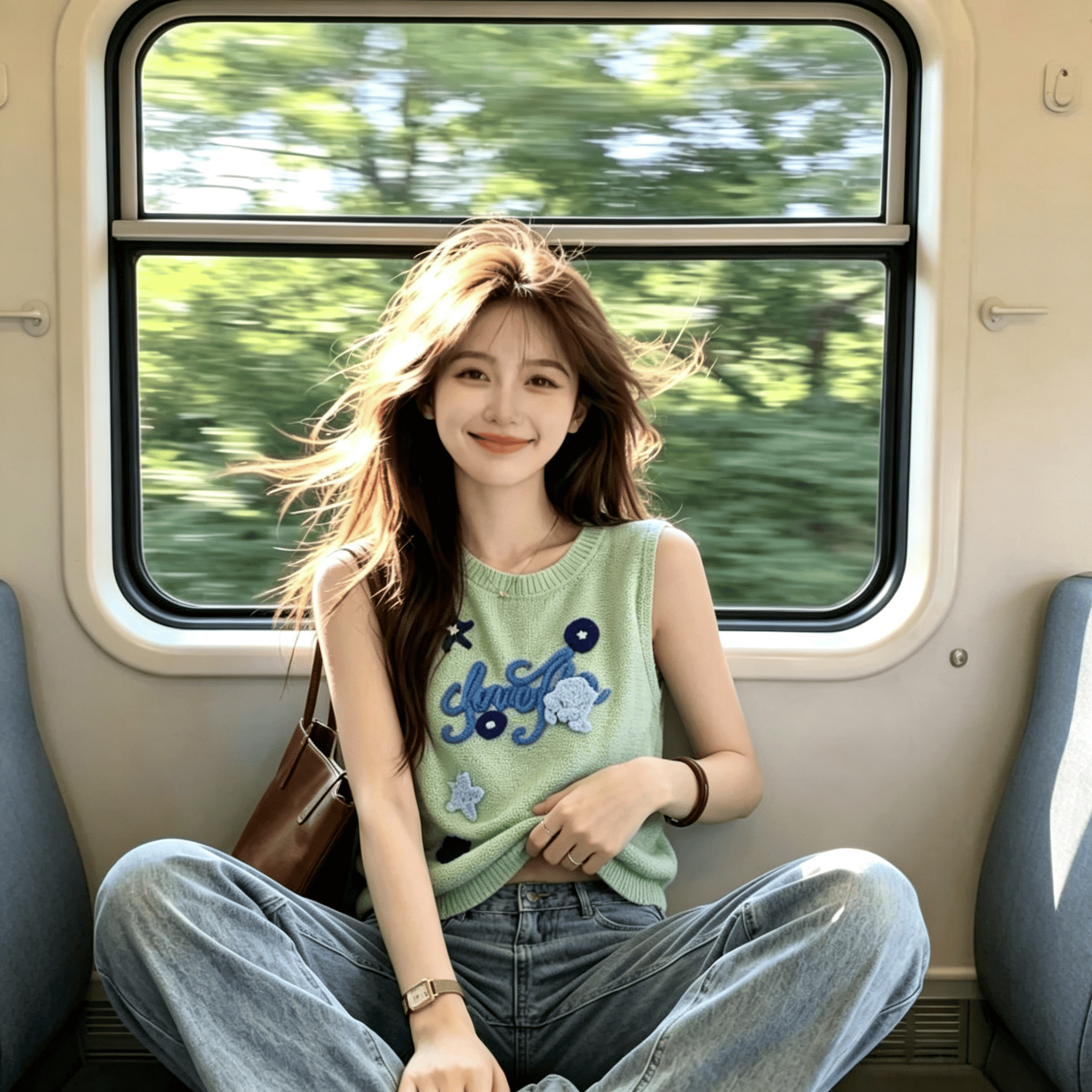 보존 섹션 추천 부드러운 바람 알파벳 자카드 라운드 넥 니트 조끼 여성 여름 새로운 품격 슬림해 보이는 맨위