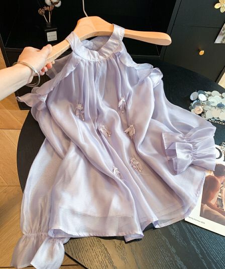 실사 프릴 행침 목 오프숄더 긴팔 셔츠 가을 디자인 센스 작은 대중 아름다운 달콤함 프랑스식 작은 셔츠 맨위