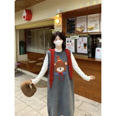 批发实拍实价～韩系<b class='q'>甜美</b>俏皮可爱针织背心裙花边领上衣两件套