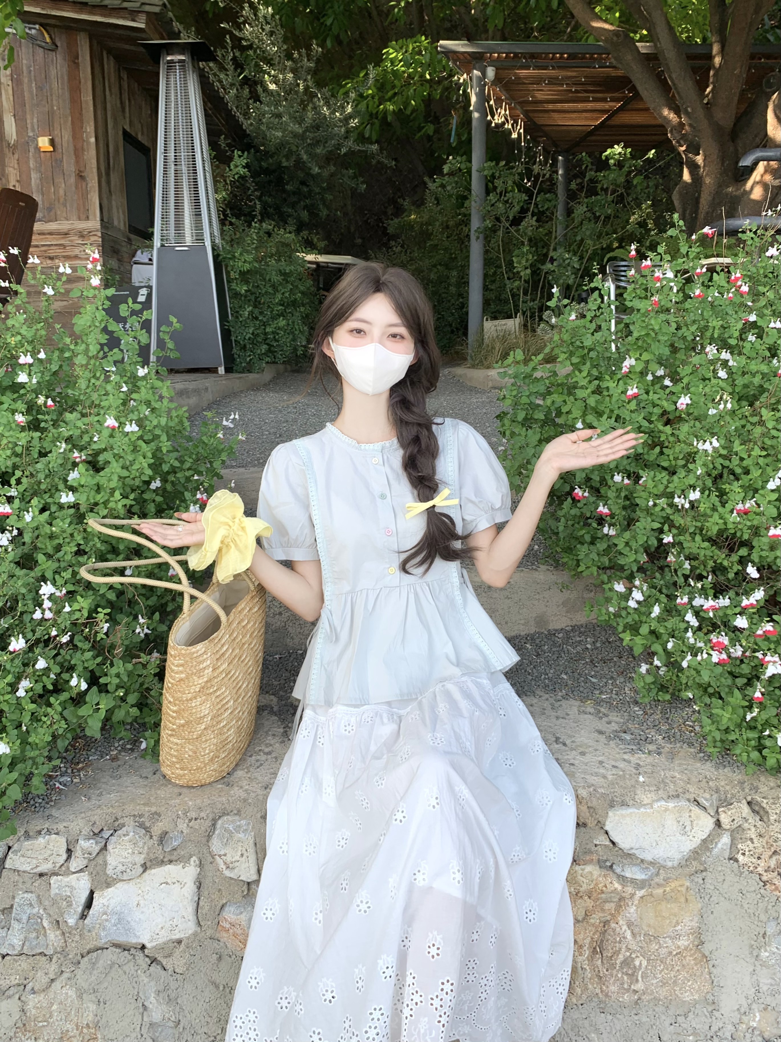 실사 정가 한 부서 달콤함 레이스 패치워크 허리 수축 슬림해 보이는 색상 버클 인형 셔츠 다용도 반신 스커트