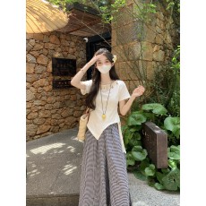 实拍实价～韩系百搭波西米亚民族风收腰显瘦不规则T恤休闲阔腿裤