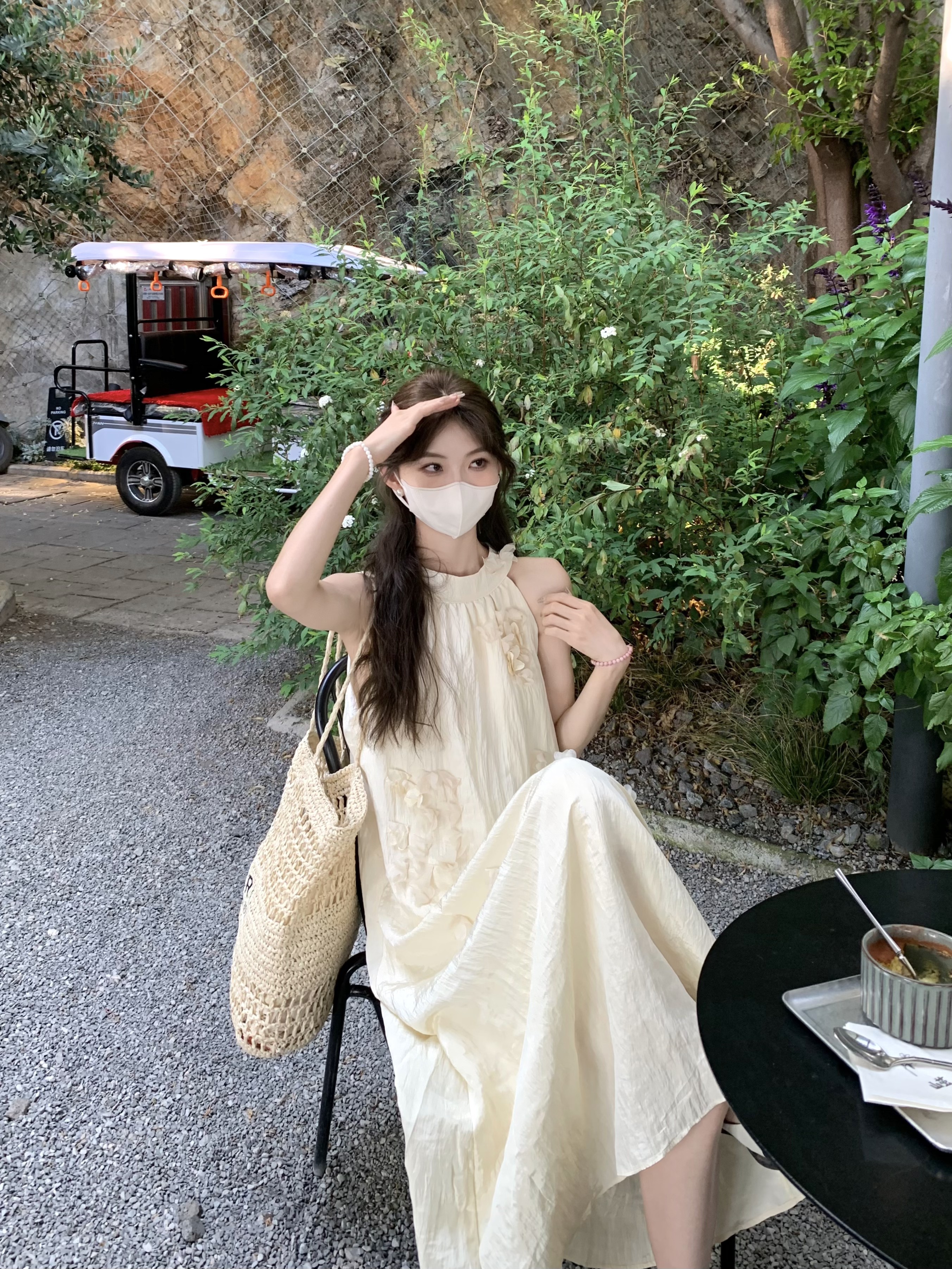 실사 정가 한 부서 휴가 바람 프랑스식 품격 디자인 센스 우아함 3 차원 꽃 행침 목 드레스