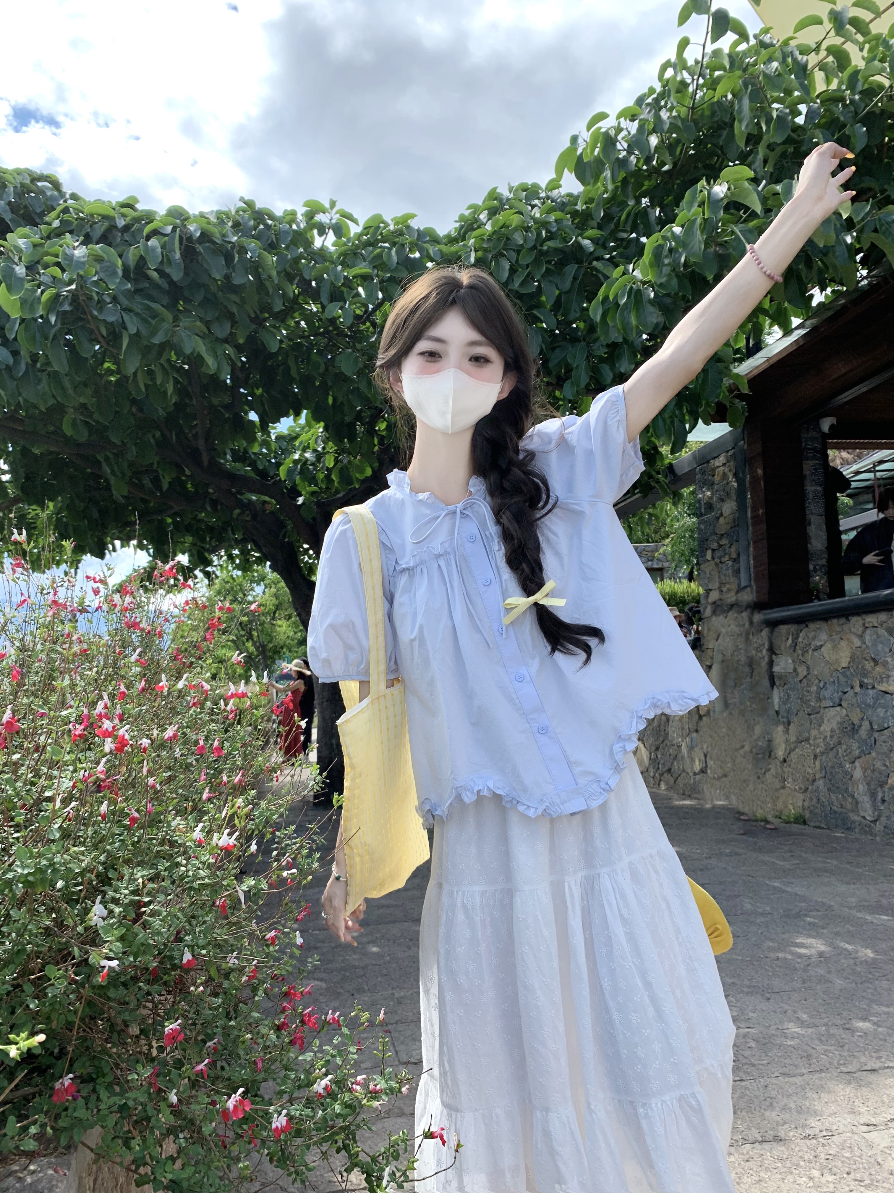 실사 정가 한 부서 ins 바람 프릴 디자인 센스 불규칙 달콤함 작은 셔츠