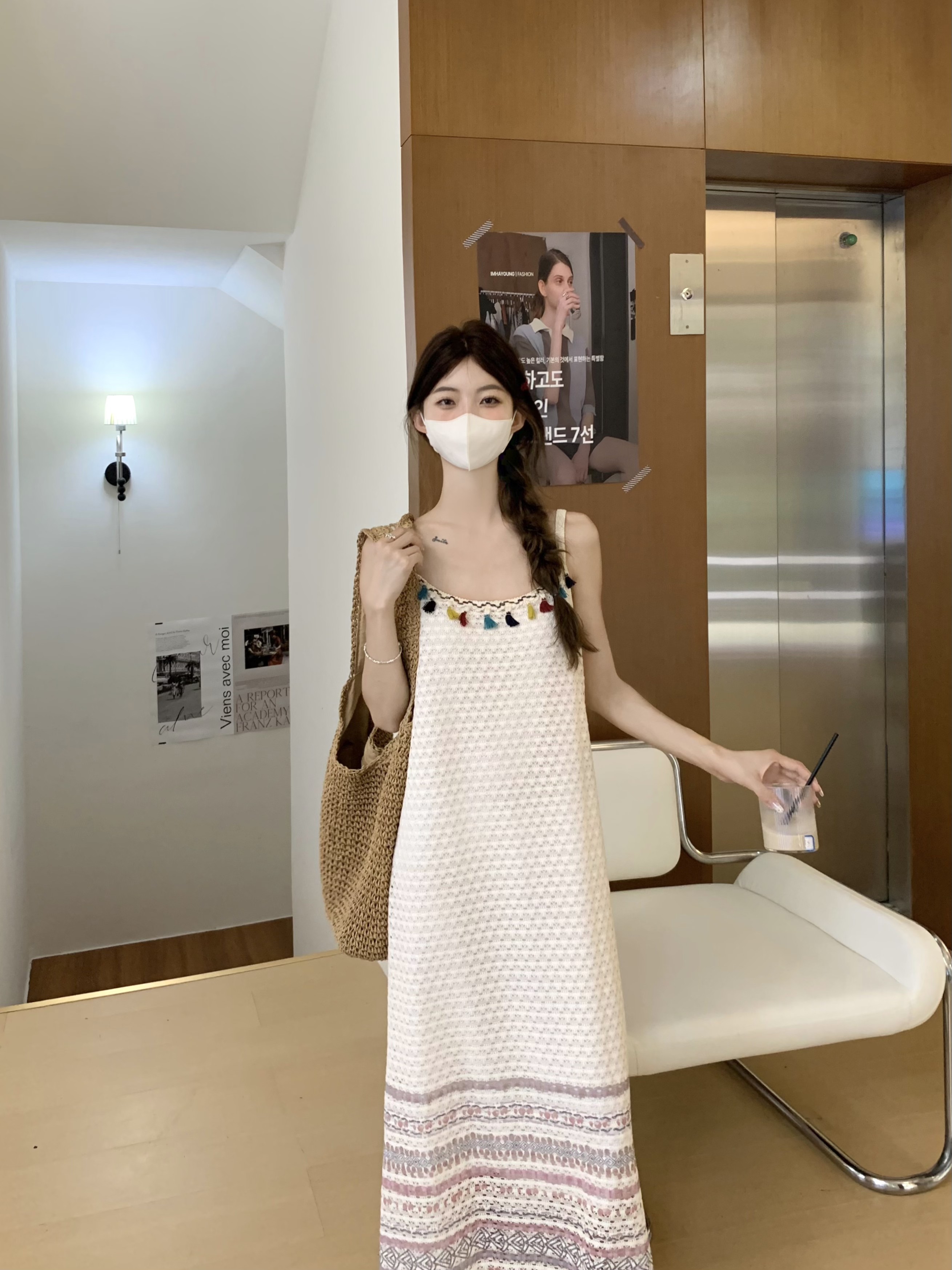 실사 정가 레트로 민족 휴가 바람 술 레이스 슬립 드레스