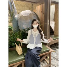 实拍实价~2026秋季新款韩系百搭花边领假两件设计感别致衬衫