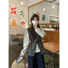 批发实拍实价~韩系时尚简约衬衫不规则开叉<b class='q'>马甲</b>两件套