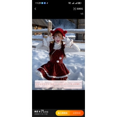 批发七折樱桃绒绒圆领收腰圣诞<b class='q'>连衣裙</b>+蝴蝶结撞色打底衫