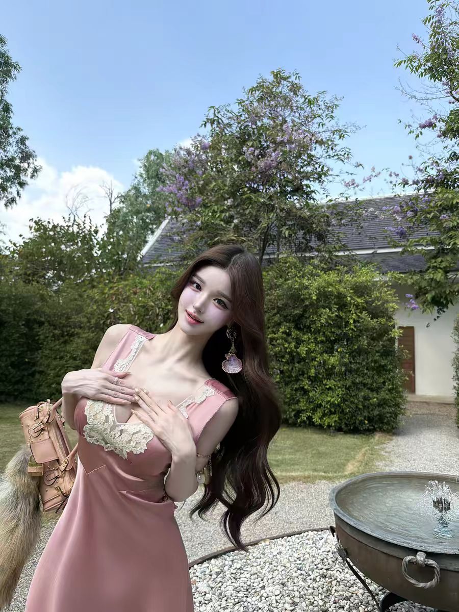 꽃 요정 소녀 ch1oe1w+ 꽃 33 같은 단락 세트 염색 진주 단조 레이스 드레스 민소매