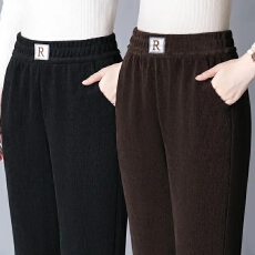 批发【冬款】妈妈裤加绒加厚休闲<b class='q'>女裤</b>高腰直筒裤宽松显瘦高档<b class='q'>中年</b>长裤