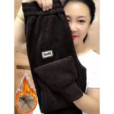 批发加绒加厚女裤新款冬季羊羔绒百搭宽松显瘦<b class='q'>运动裤</b>束脚保暖哈伦裤子