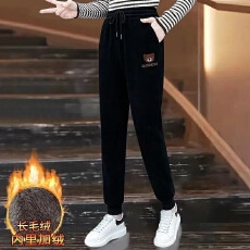 批发春秋<b class='q'>冬</b>季加绒加厚休闲裤女2025新款时尚宽松长毛裤百搭束脚哈伦裤