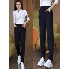 批发秋季灰色高腰显瘦束脚<b class='q'>长裤</b>子女2026新款春秋<b class='q'>打底</b>松紧腰哈伦休闲裤