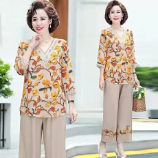 批发单/套装<b class='q'>妈妈</b>夏季短袖T恤上<b class='q'>衣服</b>套装女50岁人洋气中老年夏装两件套