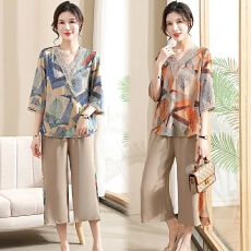 妈妈夏装时尚两件套中老年女装2026新款夏季大码宽松短袖上衣套装