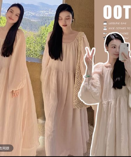 202 이른 가을 새로운 디스플레이 화이트 루즈핏 표지 고기 프랑스식 품격 드레스