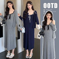 批发2026早春新款针织韩版外套<b class='q'>连衣裙</b>两件套