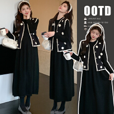 批发2026实拍现早春条纹花山茶花小香风马甲针织<b class='q'>连衣裙</b>两件套