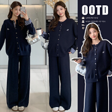 2025冬季新款韩系撞色格子孕妇宽松时尚减龄慵懒风加厚毛衣套装