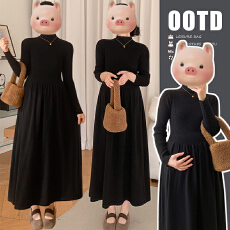 批发孕妇连衣裙2025新款<b class='q'>秋</b>冬半高领孕妇装针织长裙冬季内搭毛衣裙