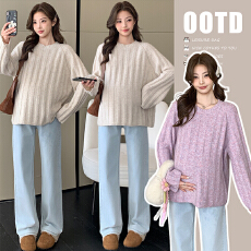 批发2025新款孕妇<b class='q'>韩版</b>套头毛衣软糯慵懒可爱风宽松毛衣