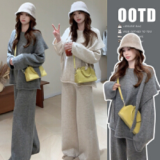 2025新款孕妇松弛感懒人套装三件套配镂空三角披巾