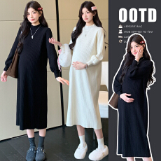 批发好质地孕妇装秋冬新款纯色显瘦孕妇高领加厚针织毛衣连衣裙