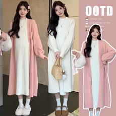 批发2025新款韩版厚实软糯外套+百搭超显瘦针织打底裙两件套