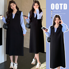 2026新款春季连衣裙优质弹力拼接条纹长款裙子