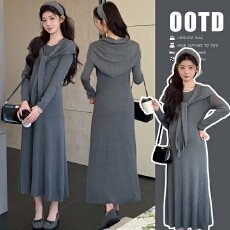 批发2026春季新款孕妇洋气简约针织披肩长款<b class='q'>连衣裙</b>