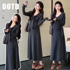 批发2026<b class='q'>春</b>季新款软糯修身长袖纯棉条纹连衣裙松弛感披肩连衣裙