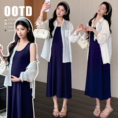 2026孕妇夏季韩版大版型背心裙＋韩系防晒衬衫两件套