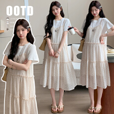 批发2026夏季新款孕妇装<b class='q'>韩版</b>纯棉T恤拼接<b class='q'>雪纺</b>连衣裙假两件套