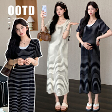 批发2026夏季新款条纹拼色针织连衣裙孕妈高级感显瘦百搭长裙