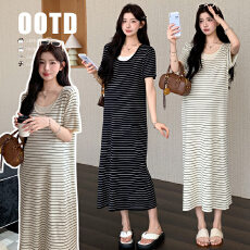 批发2026夏季新款条纹拼色针织连衣裙孕妈高级感显瘦百搭长裙