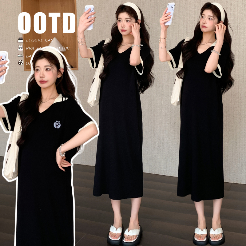 polo 드레스 2026 여름 새로운 임산부 학원 스타일 품격 폴로 칼라 반팔 치마