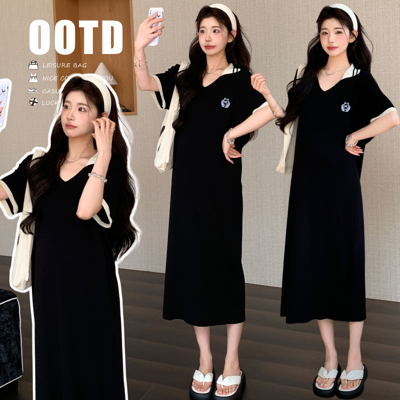 polo 드레스 2026 여름 새로운 임산부 학원 스타일 품격 폴로 칼라 반팔 치마