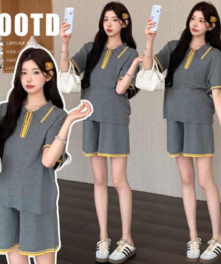 2026 새로운 임산부 페이크 레이어드 니트 세트 여름 감기 센스 주간 실크 슬림해 보이는 캐주얼 세트