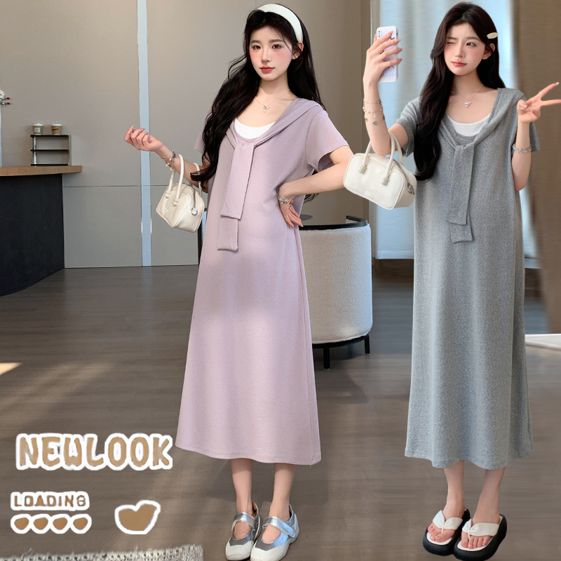 2026 여름 새로운 페이크 레이어드 숄 드레스 캐주얼 슬림해 보이는 티셔츠 치마 롱 스커트
