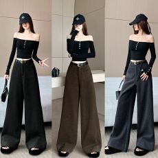 批发复古毛呢保暖<b class='q'>阔腿裤女</b>2025秋冬新款<b class='q'>高腰</b>宽松显瘦时尚休闲拖地裤潮