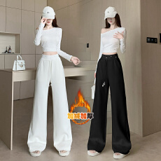 批发高级感羊绒米色加绒<b class='q'>阔腿裤女</b>秋冬新款时尚腰头重工宽松显瘦拖地裤