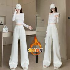 批发高级感羊绒米色加绒<b class='q'>阔腿裤女</b>秋冬新款时尚腰头重工宽松显瘦拖地裤