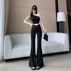 批发气质黑色微喇裤女2026春夏新款腰头拼接高腰显瘦垂感<b class='q'>西装</b>拖地裤潮