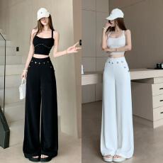 批发高级感气质白色阔腿裤女2026春夏腰头设计感垂感显瘦直筒拖地裤潮