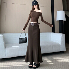 批发复古气质咖色包臀鱼尾裙女春季新款高腰简约高级感时尚半身长裙