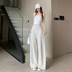 批发小众设计西<b class='q'>装</b>弯刀<b class='q'>阔腿裤</b>女<b class='q'>气质</b>通勤百搭高腰垂感亚麻宽松休闲<b class='q'>裤</b>
