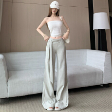 批发松弛感立体裁片阔腿休闲裤女时尚新款垂感宽松飘带直筒<b class='q'>西装</b>裤