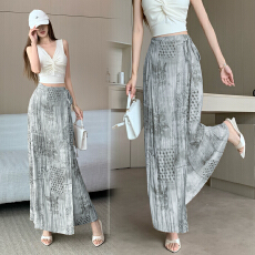 批发夏季法式优雅<b class='q'>复古</b>度假风简约时尚印花高腰显瘦设计感半身<b class='q'>长裙</b>子
